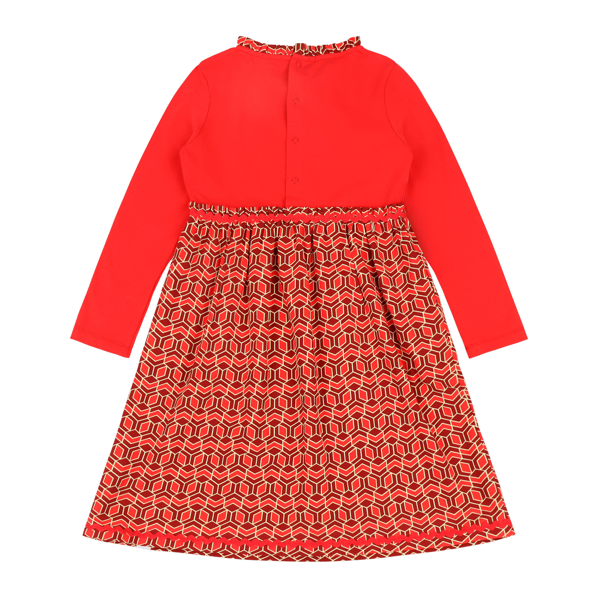 Girls Long Sleeve Ruffle Trim Dress - Red Multicolor | Multicultural Kids Clothing - Mixed Up Clothing