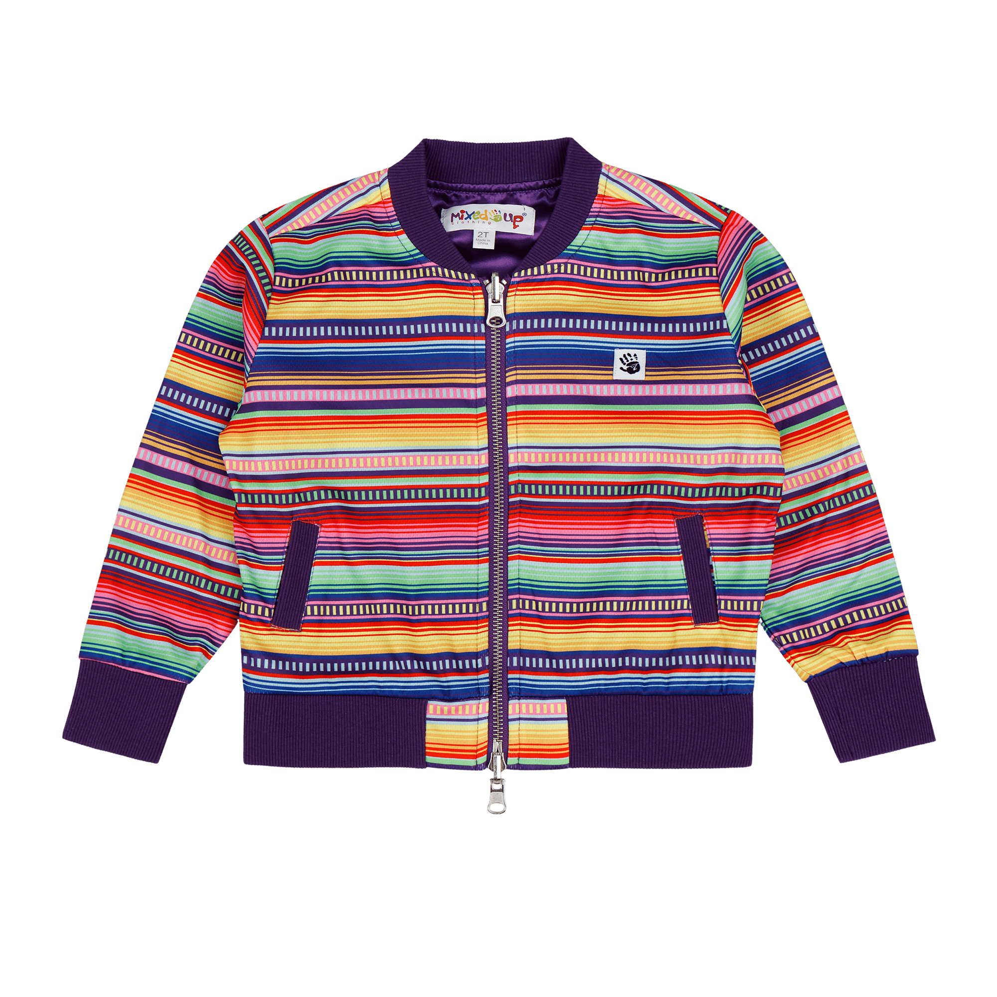 Girls Reversible Zip up Lightweight Bomber Jacket - Purple Multicolor Stripe | Multicultural Kids Clothing - Mixed Up Clothing