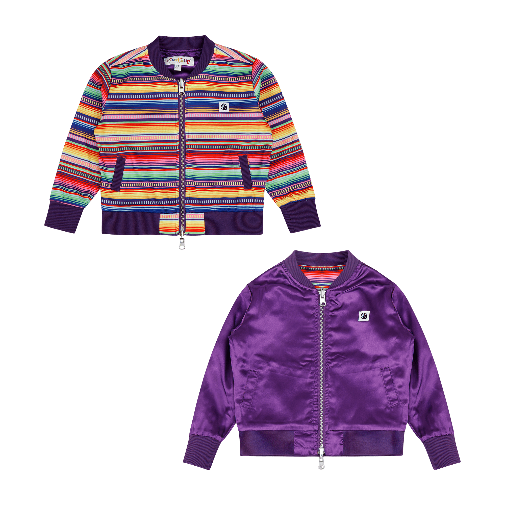 Girls Reversible Zip up Lightweight Bomber Jacket - Purple Multicolor Stripe | Multicultural Kids Clothing - Mixed Up Clothing