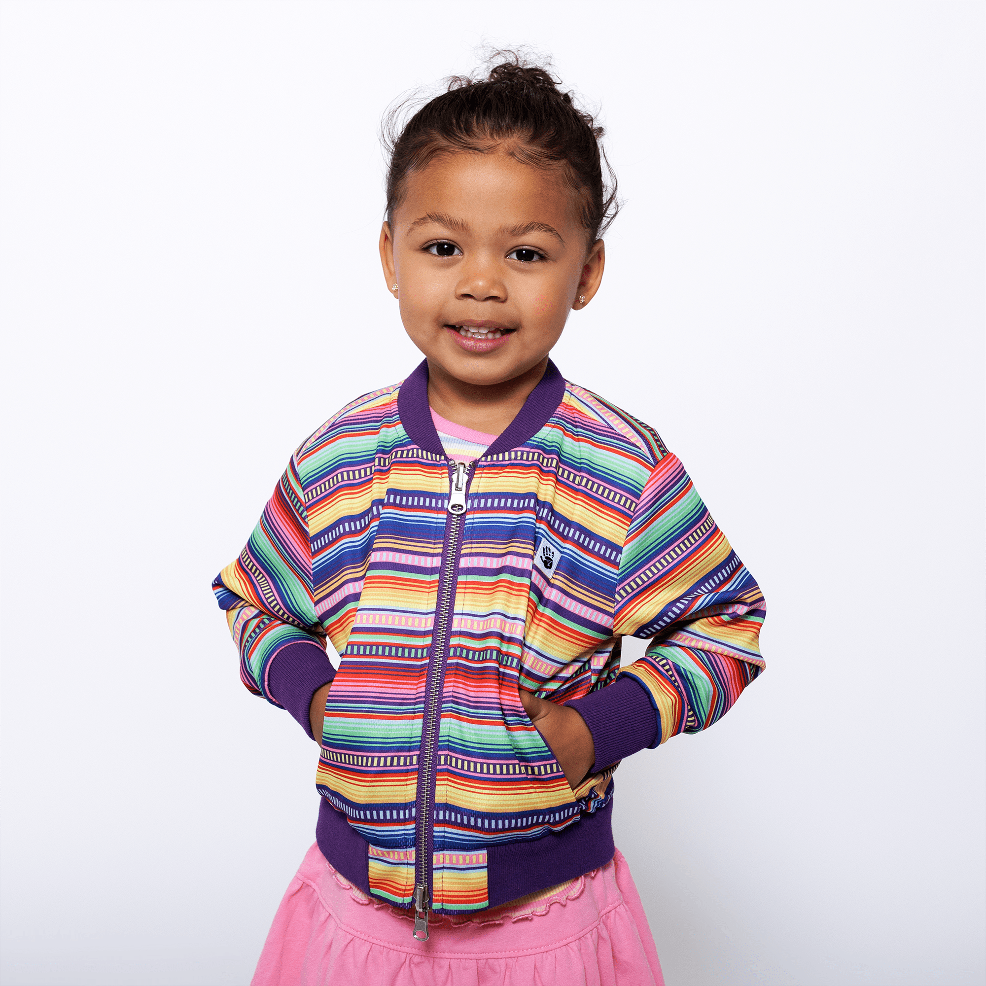 Girls Reversible Zip up Lightweight Bomber Jacket - Purple Multicolor Stripe | Multicultural Kids Clothing - Mixed Up Clothing