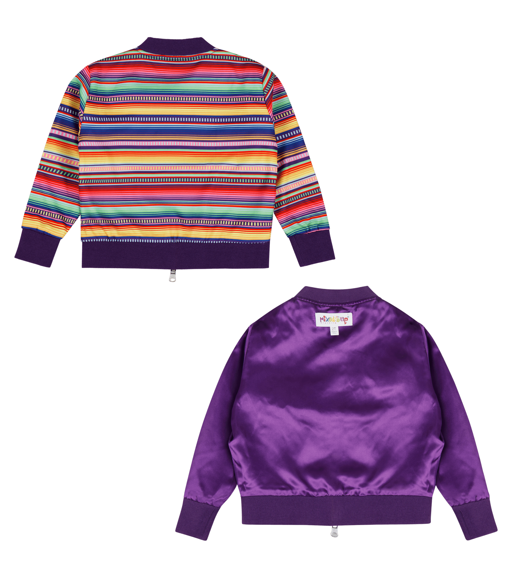Girls Reversible Zip up Lightweight Bomber Jacket - Purple Multicolor Stripe | Multicultural Kids Clothing - Mixed Up Clothing