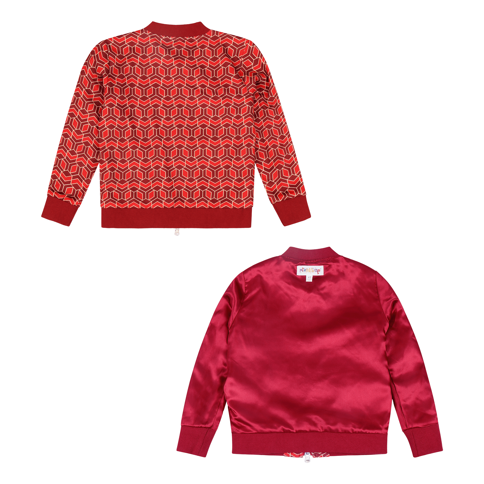 Girls Reversible Zip up Lightweight Bomber Jacket - Red Multicolor | Multicultural Kids Clothing - Mixed Up Clothing