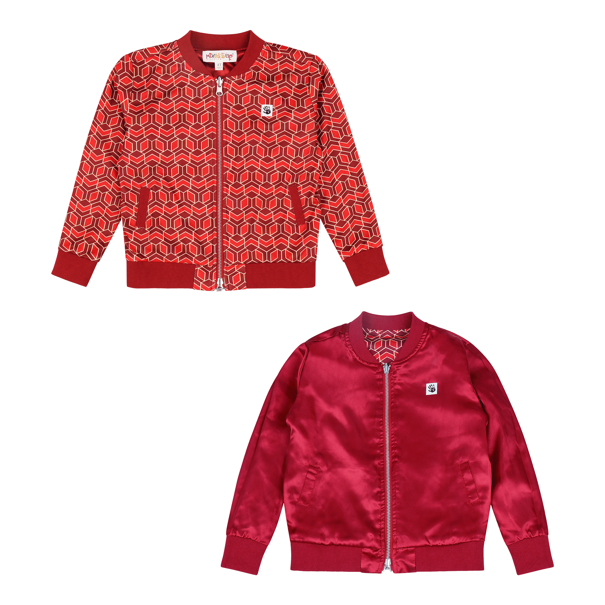 Girls Reversible Zip up Lightweight Bomber Jacket - Red Multicolor | Multicultural Kids Clothing - Mixed Up Clothing