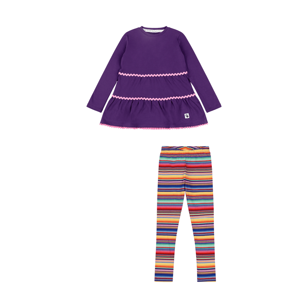 Anavini Girls Green Stripe Knit Smocked Golf Theme Tunic with Pink Leggings main image 1