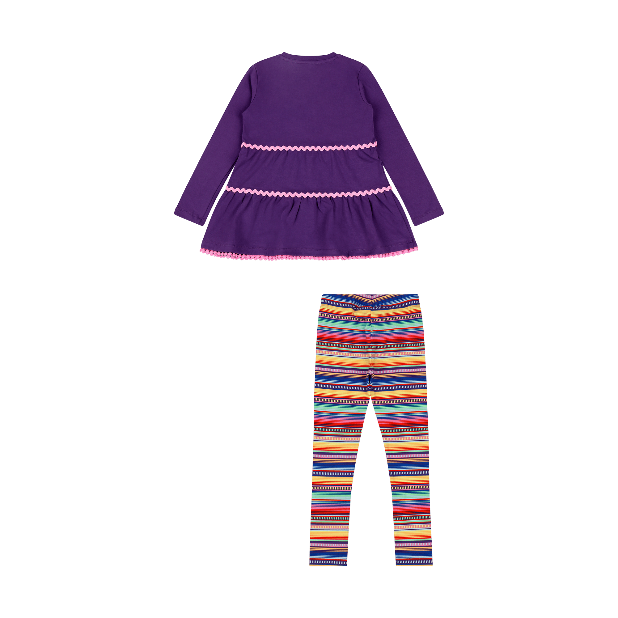 Girls Ruffle Hem Tiered Tunic and Legging Set - Purple Multicolor Stripe | Multicultural Kids Clothing - Mixed Up Clothing