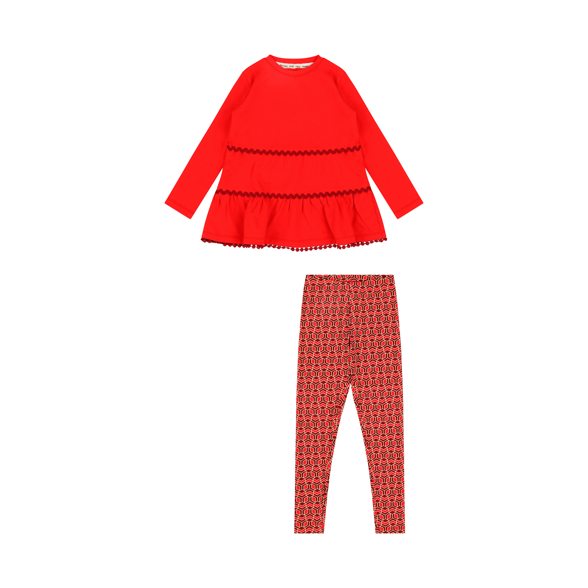 Girls Ruffle Hem Tiered Tunic and Legging Set - Red Multicolor | Multicultural Kids Clothing - Mixed Up Clothing
