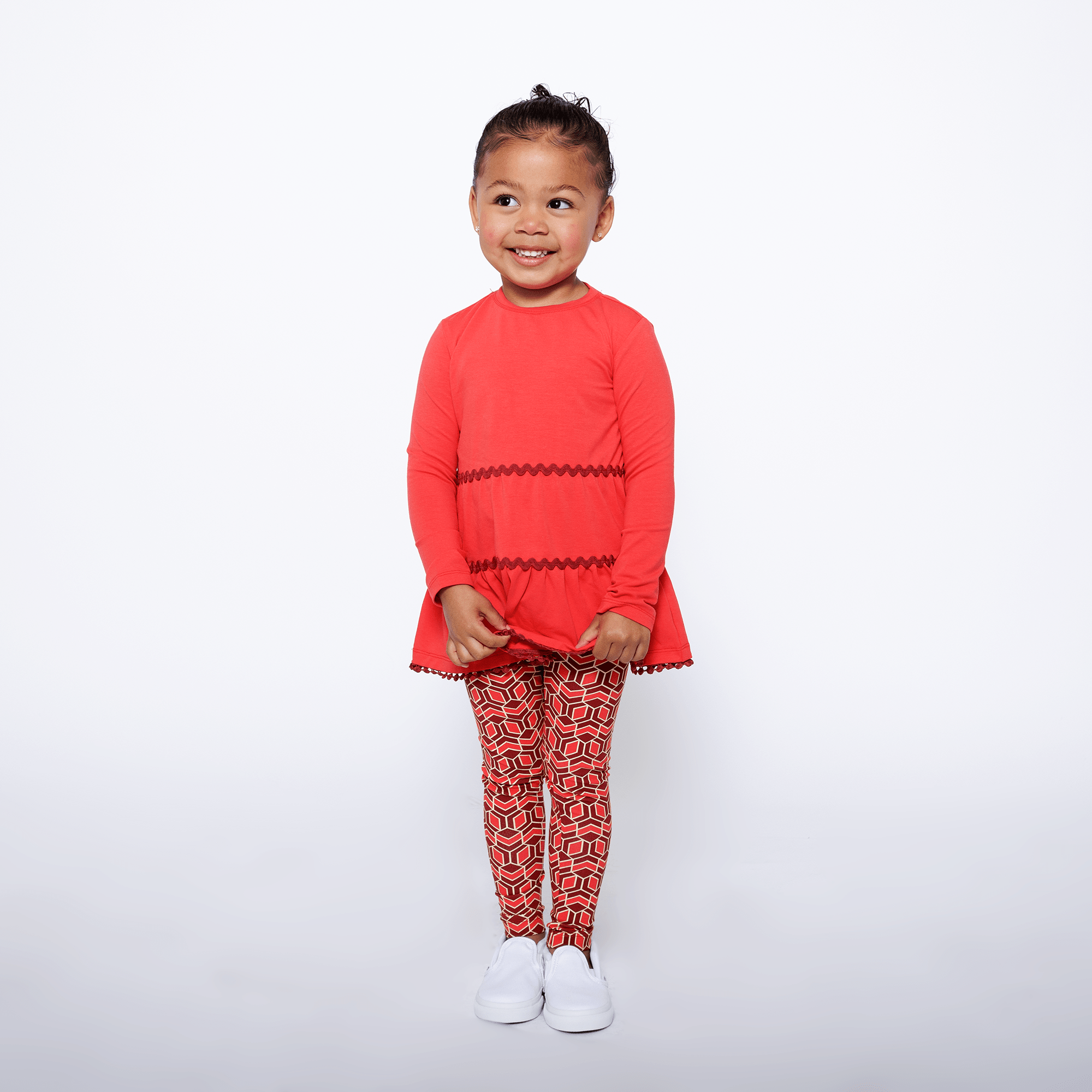 Girls Ruffle Hem Tiered Tunic and Legging Set - Red Multicolor | Multicultural Kids Clothing - Mixed Up Clothing