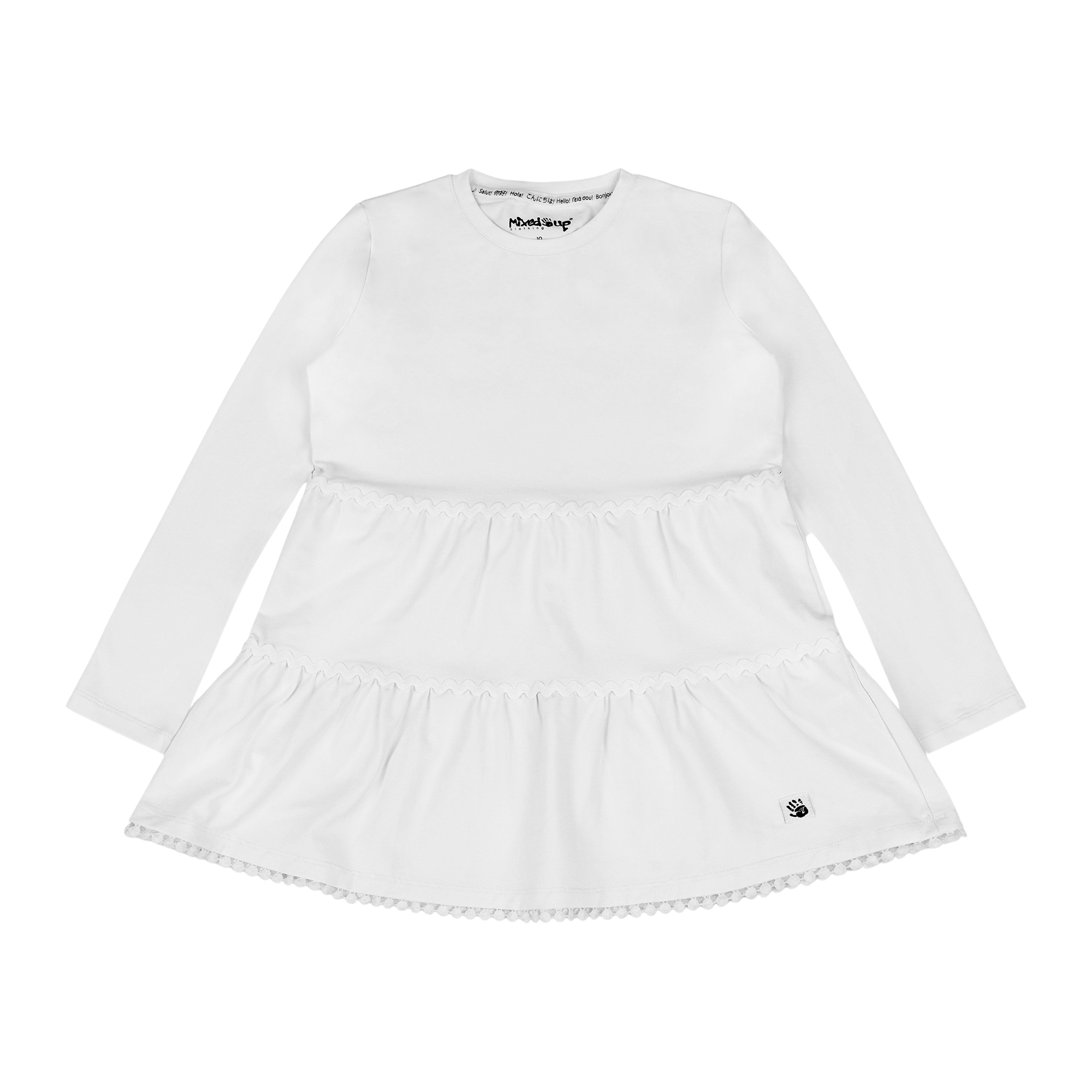 Girls Ruffle Hem Tiered Tunic and Legging Set - White/Black/Hello | Multicultural Kids Clothing - Mixed Up Clothing