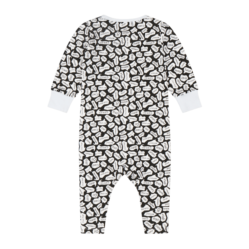 Infant Jumpsuit Romper - Black/White/Hello | Multicultural Kids Clothing - Mixed Up Clothing