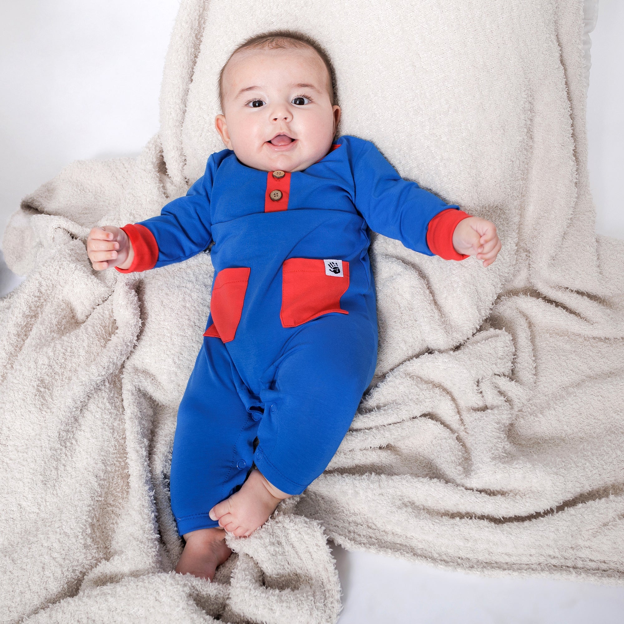Infant Jumpsuit Romper - Blue/Red | Multicultural Kids Clothing - Mixed Up Clothing