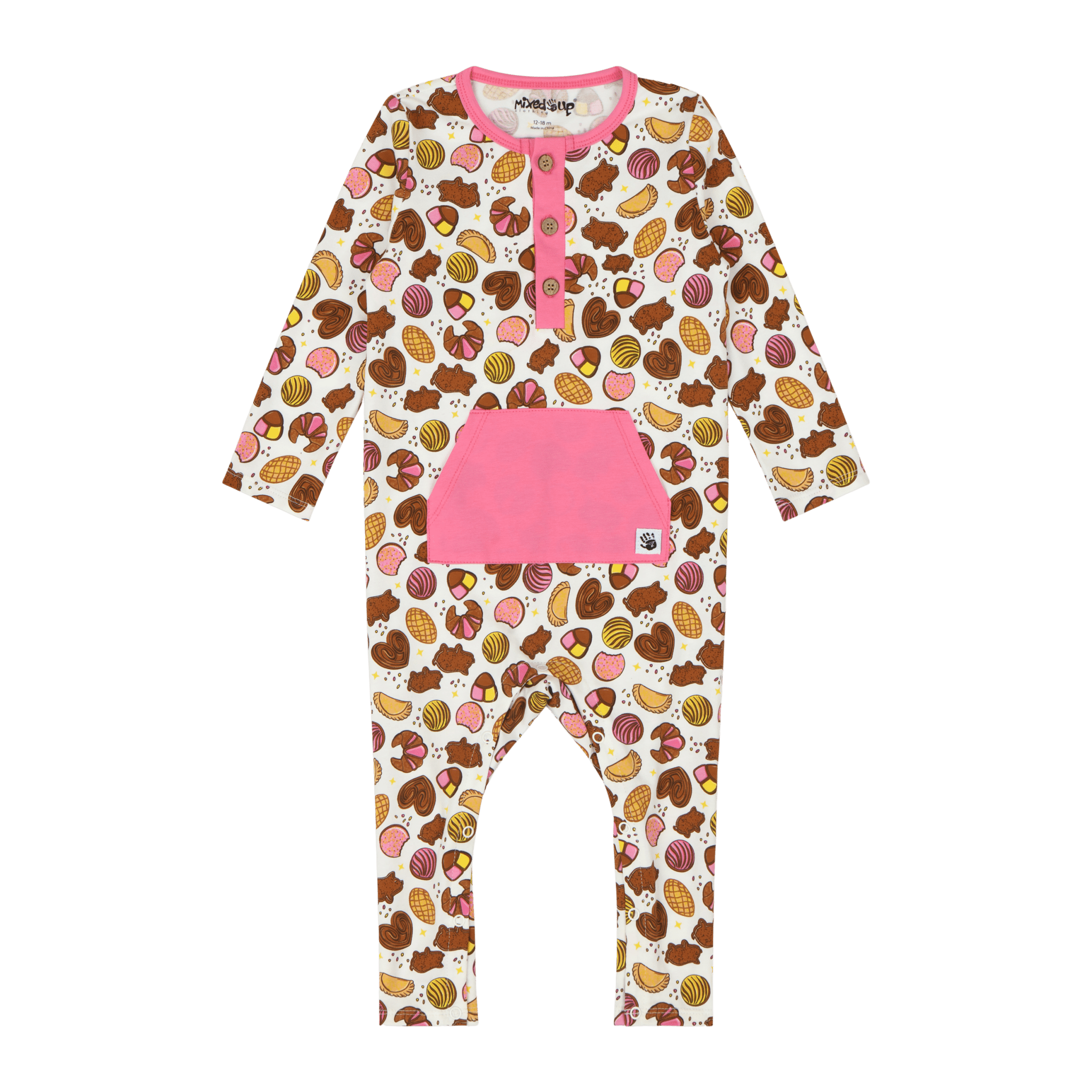 Infant Kangaroo Pocket Romper – Pan Dulce Print - Mixed Up Clothing