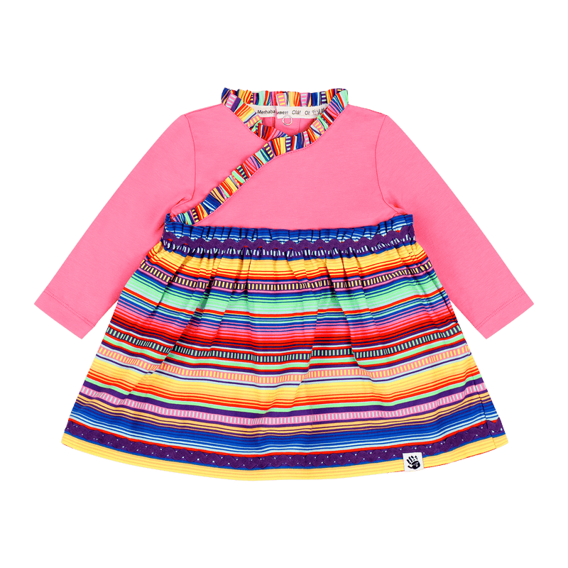 Infant Long Sleeve Ruffle Trim Dress and Bloomer Set - Pink Multicolor Stripe | Multicultural Kids Clothing - Mixed Up Clothing