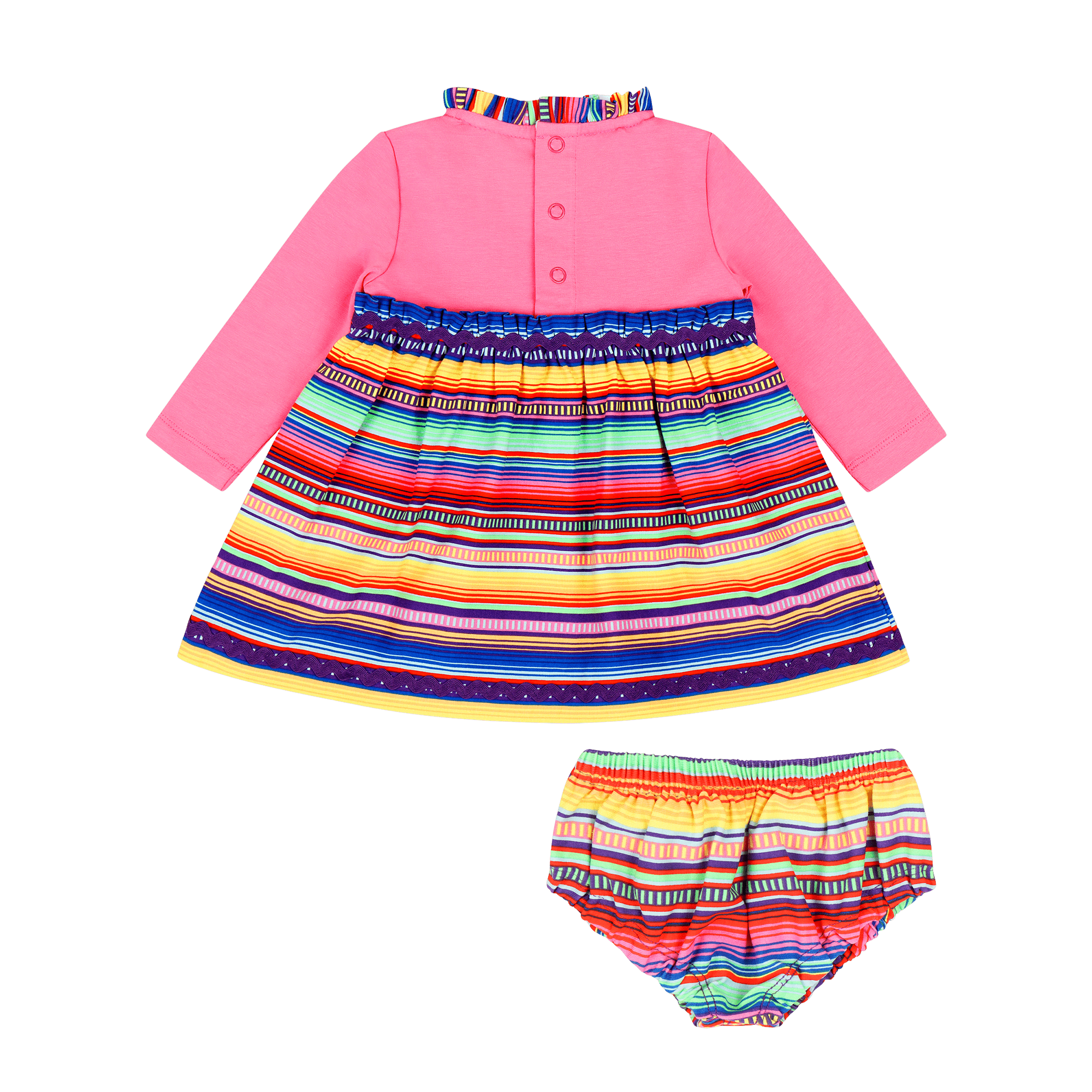 Infant Long Sleeve Ruffle Trim Dress and Bloomer Set - Pink Multicolor Stripe | Multicultural Kids Clothing - Mixed Up Clothing
