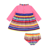 Infant Long Sleeve Ruffle Trim Dress and Bloomer Set - Pink Multicolor Stripe | Multicultural Kids Clothing - Mixed Up Clothing