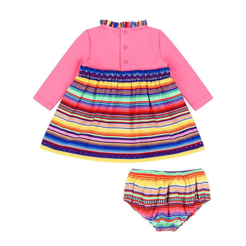 Infant Long Sleeve Ruffle Trim Dress and Bloomer Set - Pink Multicolor Stripe | Multicultural Kids Clothing - Mixed Up Clothing