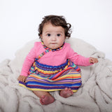 Infant Long Sleeve Ruffle Trim Dress and Bloomer Set - Pink Multicolor Stripe | Multicultural Kids Clothing - Mixed Up Clothing