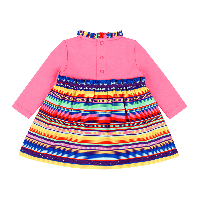 Infant Long Sleeve Ruffle Trim Dress and Bloomer Set - Pink Multicolor Stripe | Multicultural Kids Clothing - Mixed Up Clothing