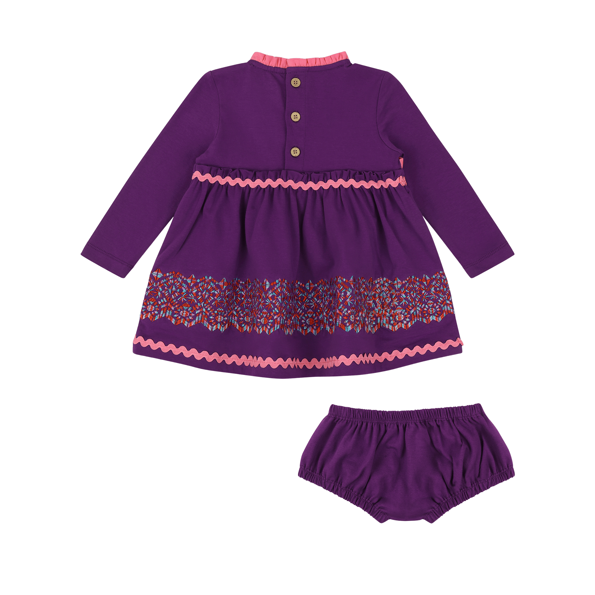 Infant Long Sleeve Ruffle Trim Dress and Bloomer Set - Purple Multicolor | Multicultural Kids Clothing - Mixed Up Clothing