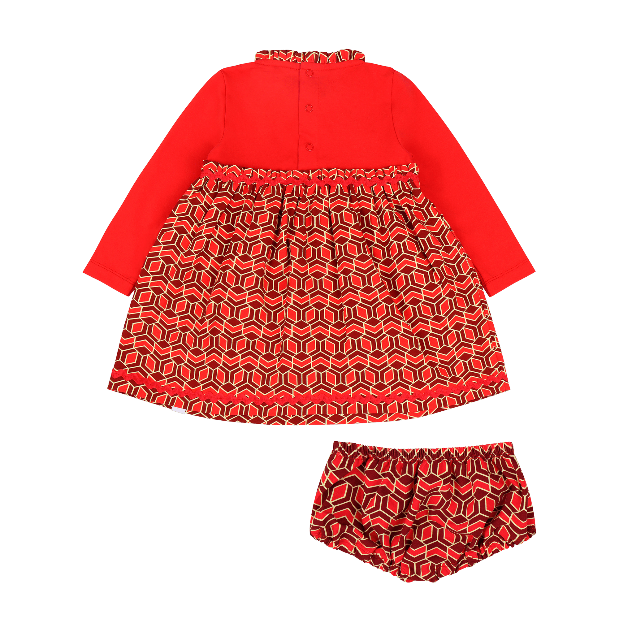 Infant Long Sleeve Ruffle Trim Dress and Bloomer Set - Red Multicolor | Multicultural Kids Clothing - Mixed Up Clothing