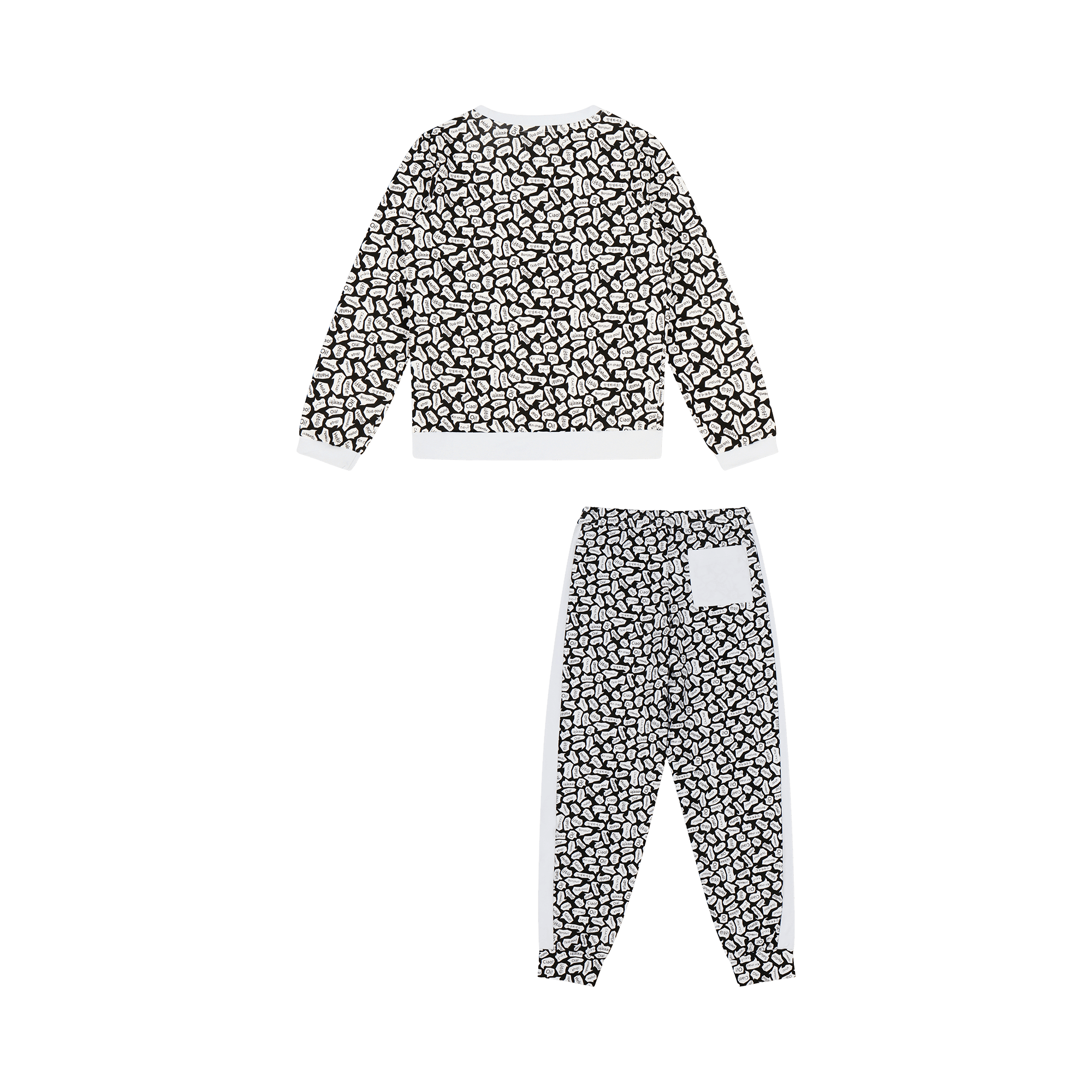 Kids Crewneck Sweatshirt and Jogger Pants Set - Black/White - Hello | Multicultural Kids Clothing - Mixed Up Clothing
