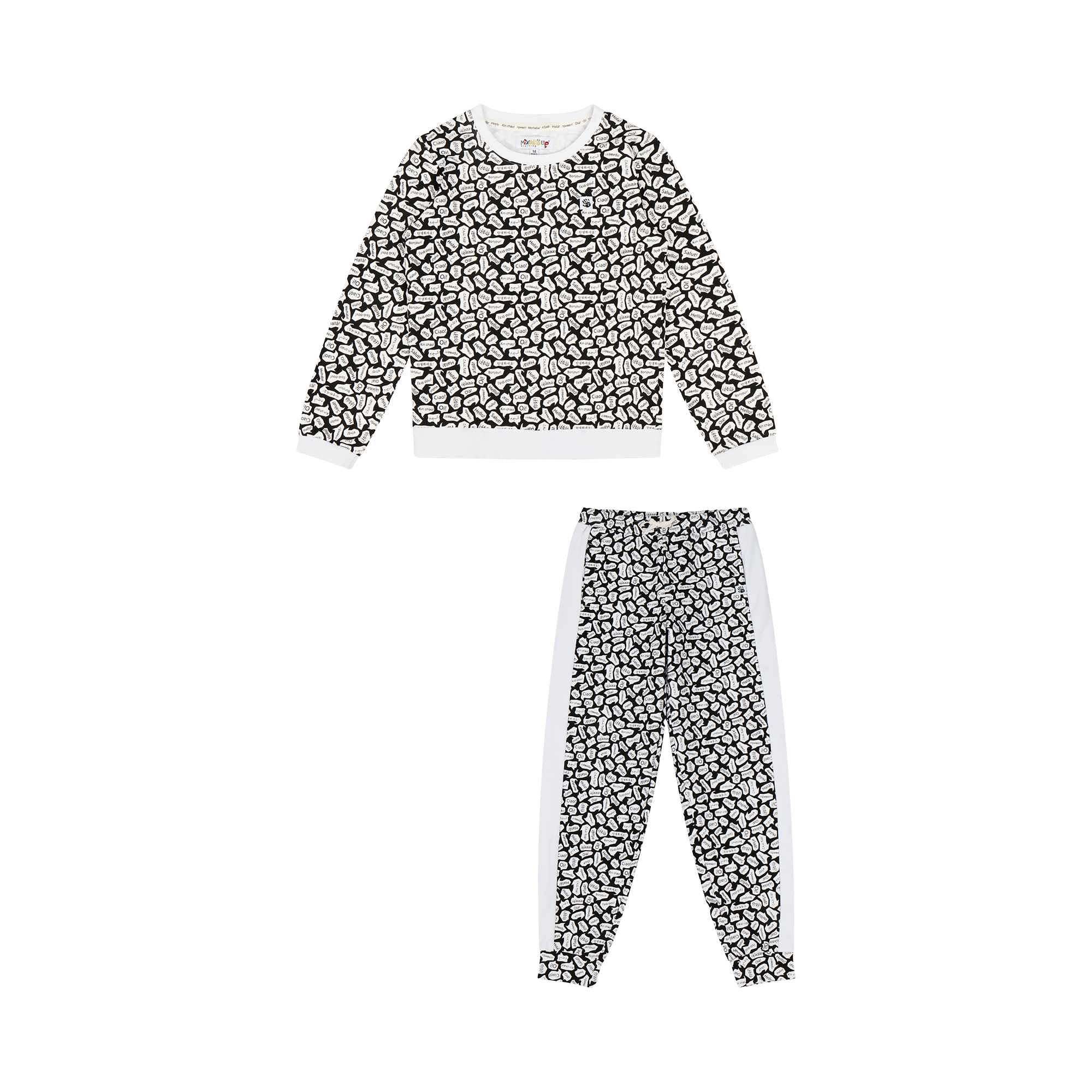 Kids Crewneck Sweatshirt and Jogger Pants Set - Black/White - Hello | Multicultural Kids Clothing - Mixed Up Clothing
