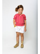 Girl Shorts - White/Silver Stripe Print